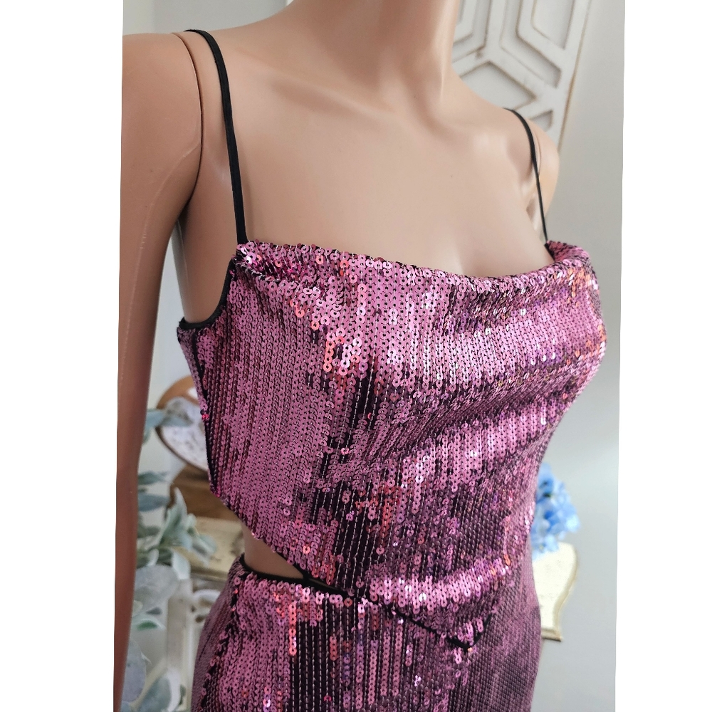 NBD Cindy Pink Sequin Strappy Cut Out Open Back Mini Dress Size XXS - Picture 5 of 9